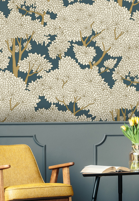 Josephine Munsey Tapete Stockend Woods - Navy and Ochre
