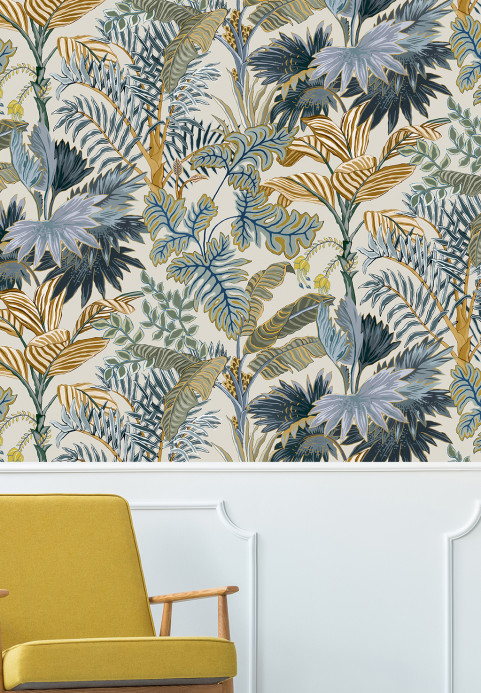 Josephine Munsey Wallpaper Palm Grove - Ecru and Blue