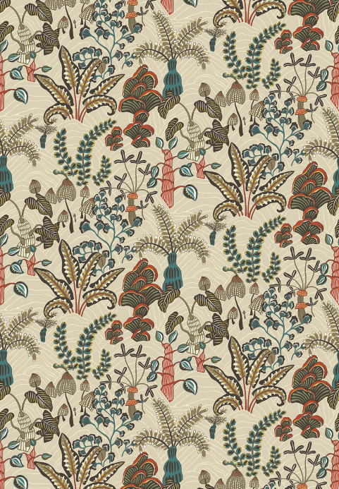 Josephine Munsey Tapete Woodland Floor - Stone and Teal