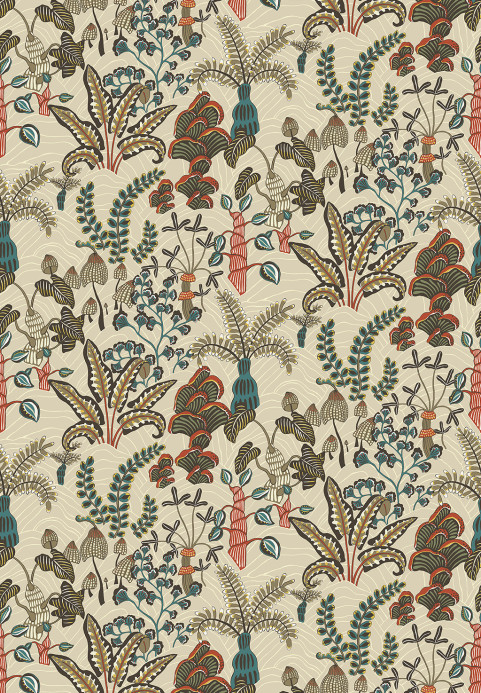 Josephine Munsey Carta da parati Woodland Floor - Stone and Teal