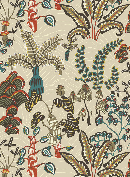Josephine Munsey Tapete Woodland Floor - Stone and Teal