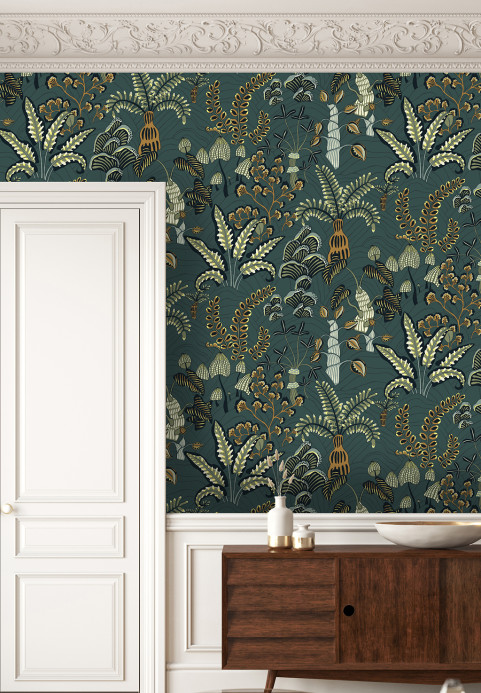 Josephine Munsey Tapete Woodland Floor - Petrol and Sage
