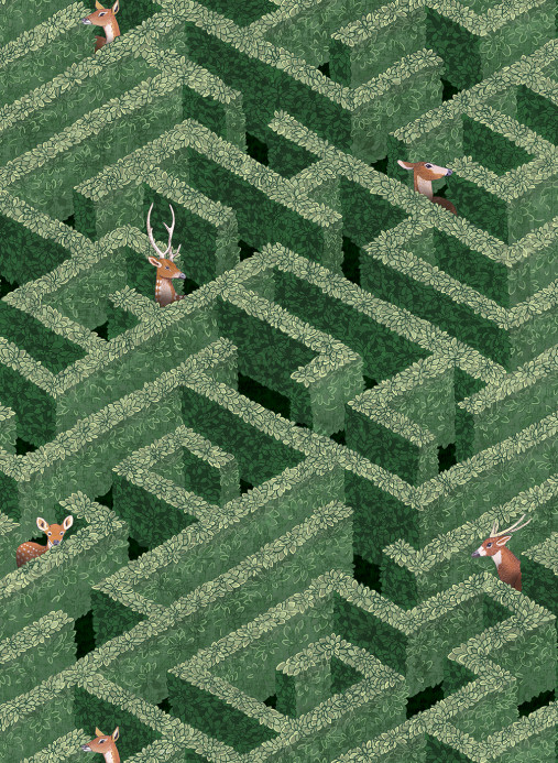 Josephine Munsey Papier peint Labyrinth with Deer - Green