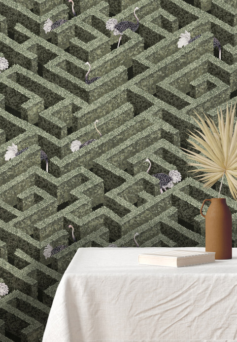 Josephine Munsey Tapete Labyrinth with Ostrich - Eucalyptus