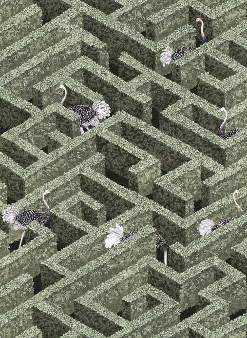 Josephine Munsey Papier peint Labyrinth with Ostrich - Eucalyptus