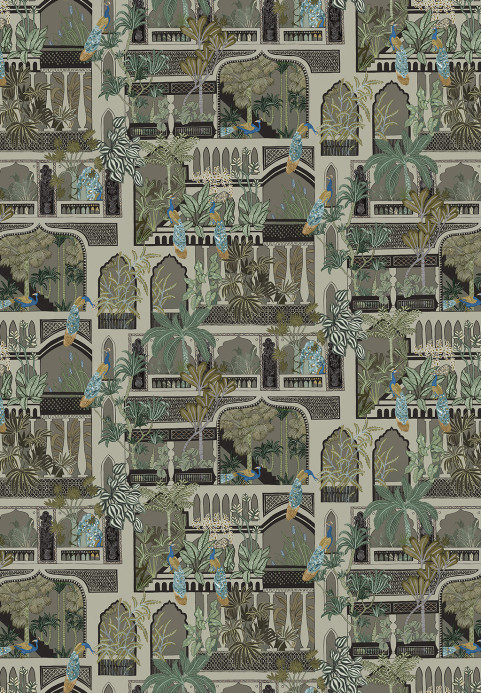 Josephine Munsey Carta da parati Peacock Arches - Mushroom Grey