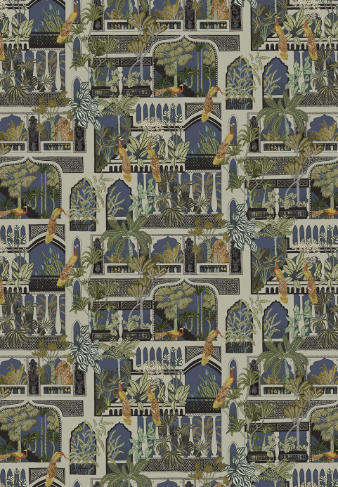 Josephine Munsey Wallpaper Peacock Arches - Petrol