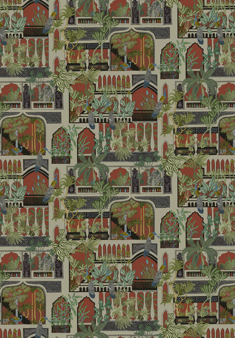 Josephine Munsey Wallpaper Peacock Arches - Terracotta