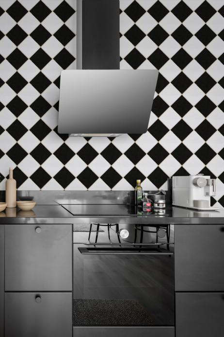 Rebel Walls Wallpaper Checkered Tiles - Black/ White