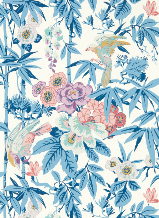 Sanderson Tapete Bamboo and Birds - China Blue/ Lotus Pink