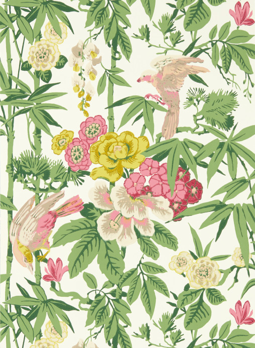 Sanderson Papier peint Bamboo and Birds - Scallion Green