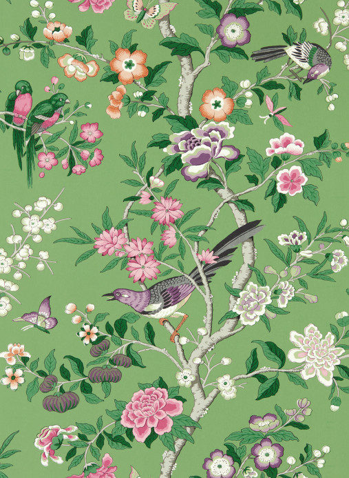 Sanderson Carta da parati Chinoiserie Hall - Chinese Green/ Lotus Pink