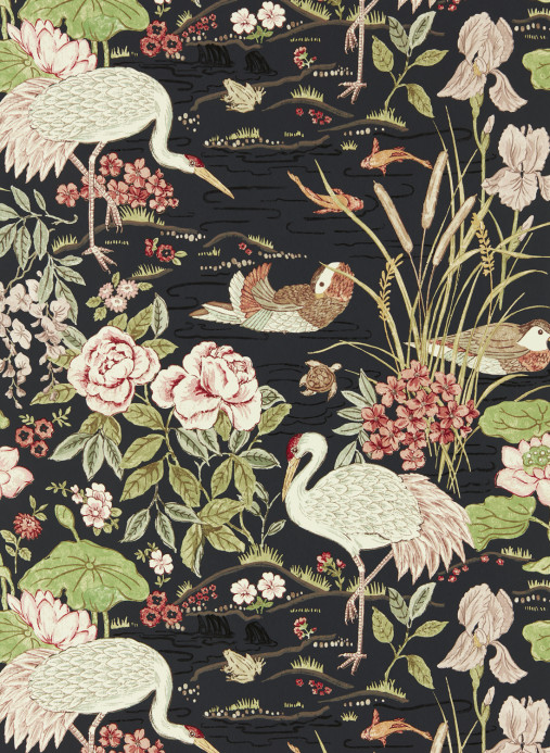 Sanderson Wallpaper Crane and Frog - Ink Black/ Multi