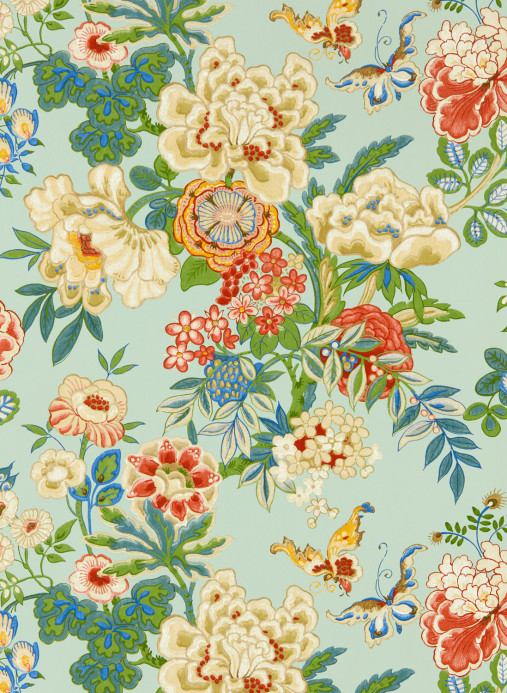 Sanderson Wallpaper Emperor Peony - Jade/ Apricot