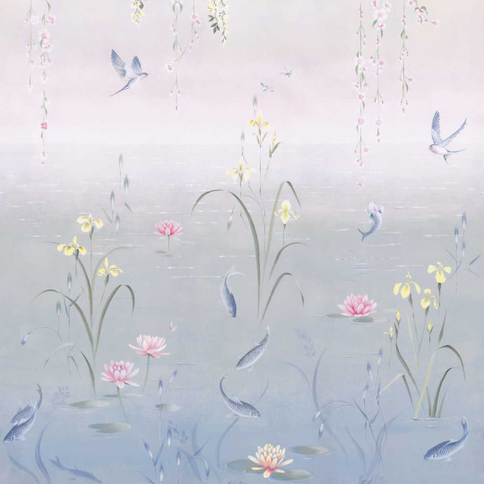 Sanderson Carta da parati Water Garden - Soft Jade/ Pink Blossom