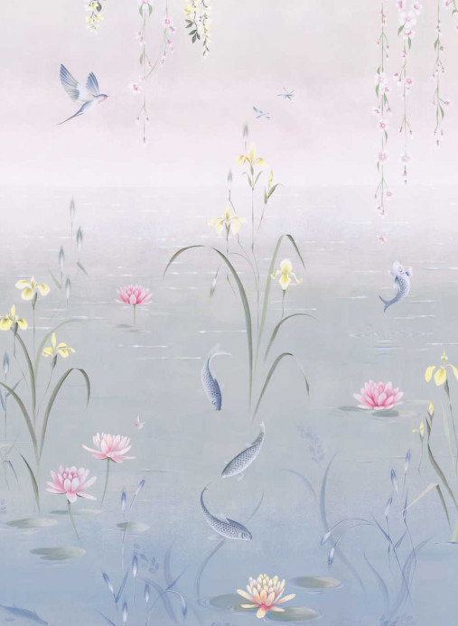 Sanderson Carta da parati Water Garden - Soft Jade/ Pink Blossom