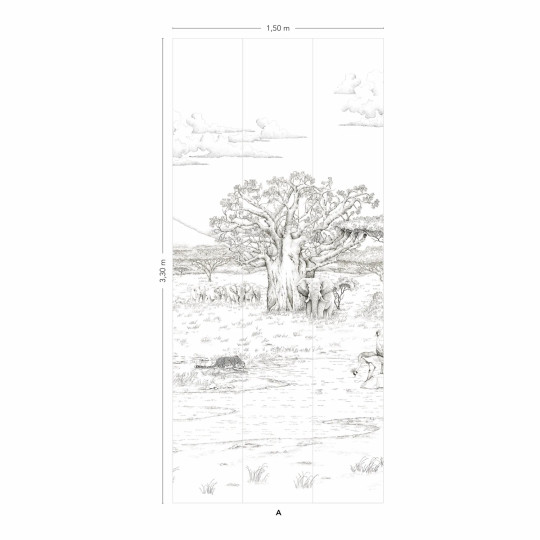 Isidore Leroy Papier peint panoramique Vallee du Rift Grisaille - Panel A