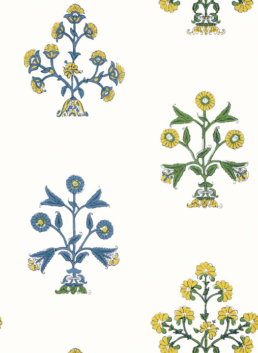 Thibaut Wallpaper Indian Flower - Blue and Yellow
