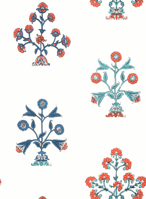 Thibaut Tapete Indian Flower - Coral and Blue