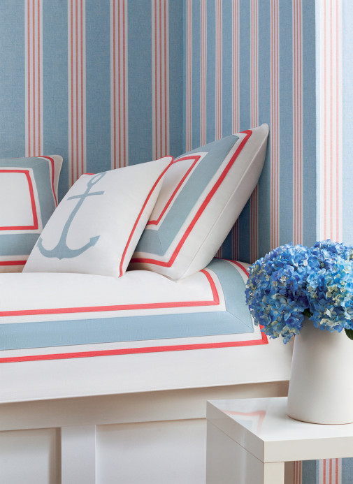 Thibaut Tapete Canvas Stripe - Blue and Coral