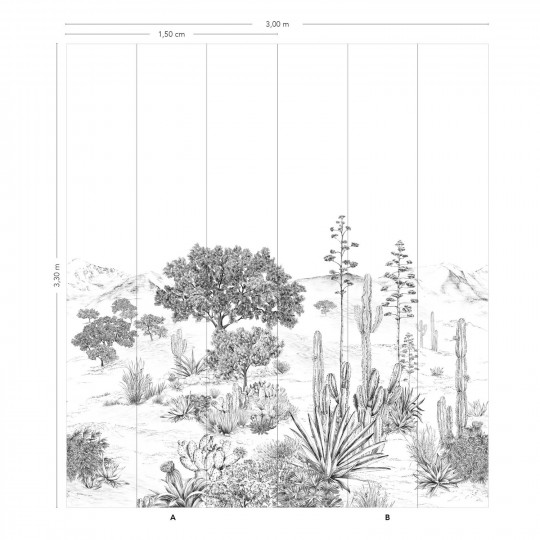 Isidore Leroy Carta da parati panoramica Succulentes Grisaille - Panel A