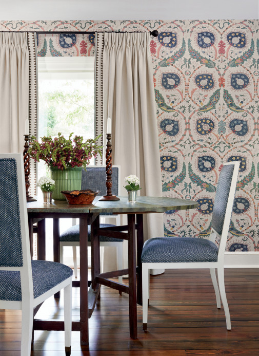Thibaut Wallpaper Lewis - Coral and Blue