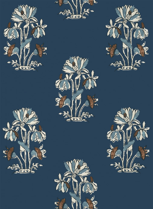 Thibaut Wallpaper Lily Flower - Navy