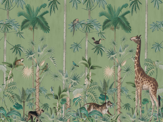 Rebel Walls Papier peint panoramique Giraffes Stroll - Emerald