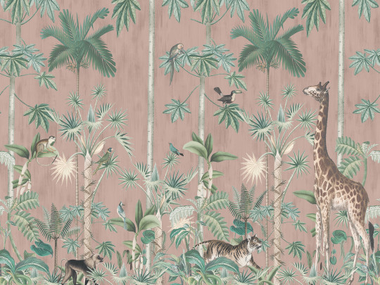 Rebel Walls Mural Giraffes Stroll - Pink