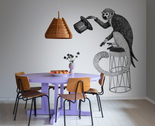 Rebel Walls Papier peint panoramique Circus Animal Mr Monkey - Black/ White