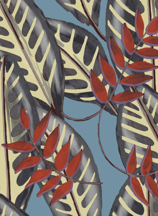 Florale Tapete Alocasia von Elitis - Blau/ Rot