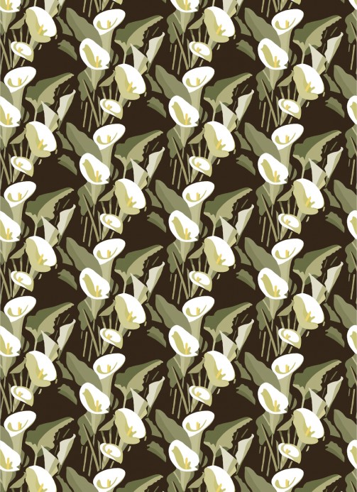 Florale Tapete Arum von Elitis - Braun/ Grün
