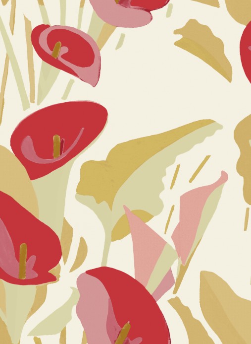 Florale Tapete Arum von Elitis - Beige/ Rot