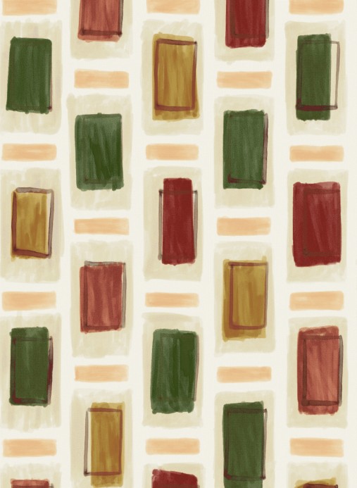 Geometrische Tapete Ornements von Elitis - Beige/ Grün