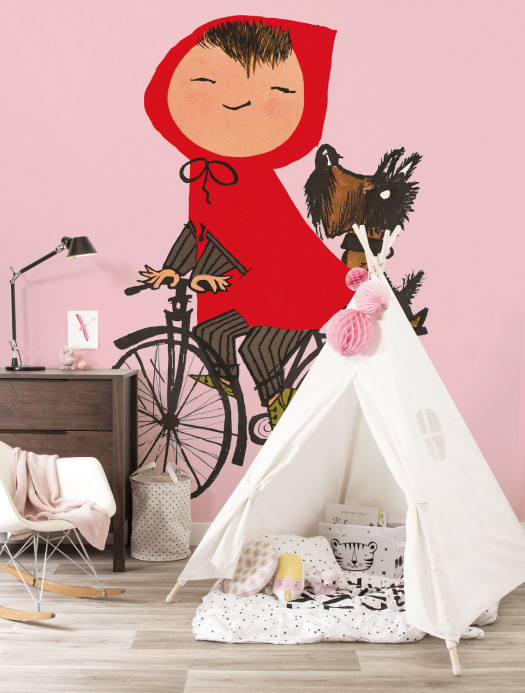 KEK Amsterdam Papier peint panoramique Riding My Bike - Pink – 2.435m Breite