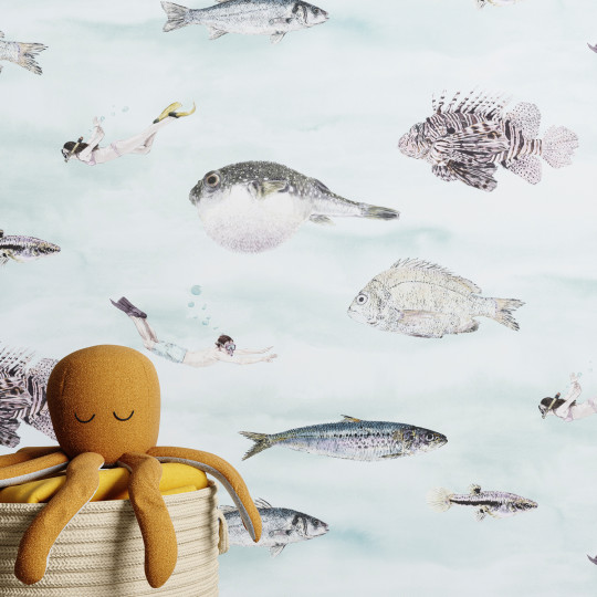Sian Zeng Tapete Classic Fish - Blue-Green