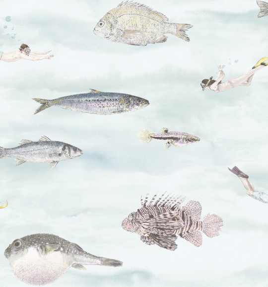 Sian Zeng Tapete Classic Fish - Blue-Green