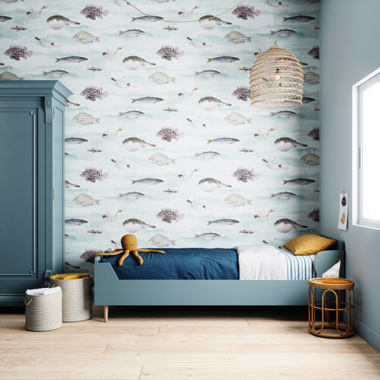 Sian Zeng Tapete Classic Fish - Blue-Green