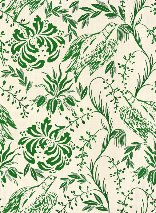 MINDTHEGAP Wallpaper Folk Embroidery Fern Green/  Off White