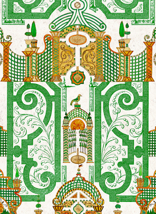 Mindthegap Papier peint Emperors Labyrinth - Green/ Orange/ White