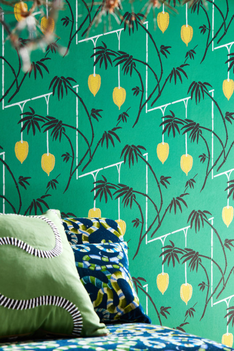 Harlequin Wallpaper Kimiko - Bottle Green/ Chartreuse