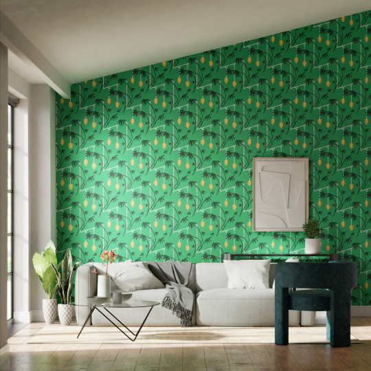 Harlequin Wallpaper Kimiko - Bottle Green/ Chartreuse