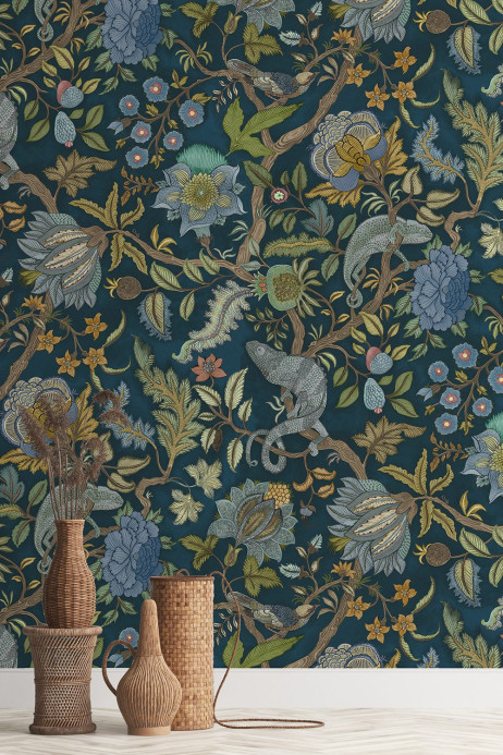 Josephine Munsey Wallpaper Chameleon Trail - Bright Blues and Greens