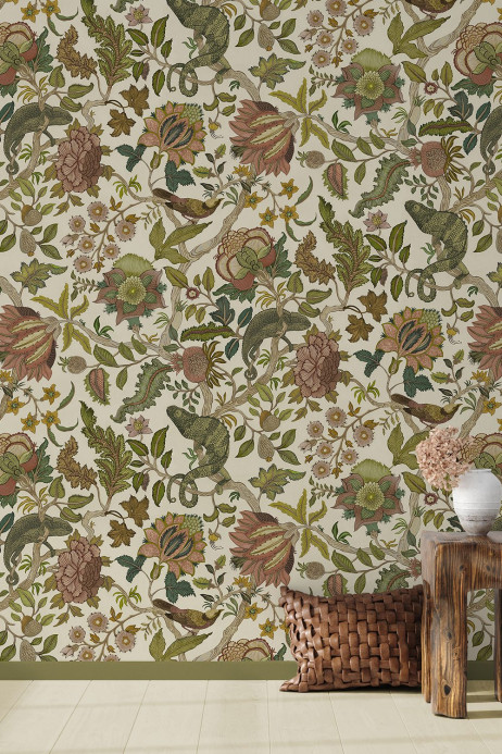 Josephine Munsey Wallpaper Chameleon Trail - Dusty Pinks and Olive