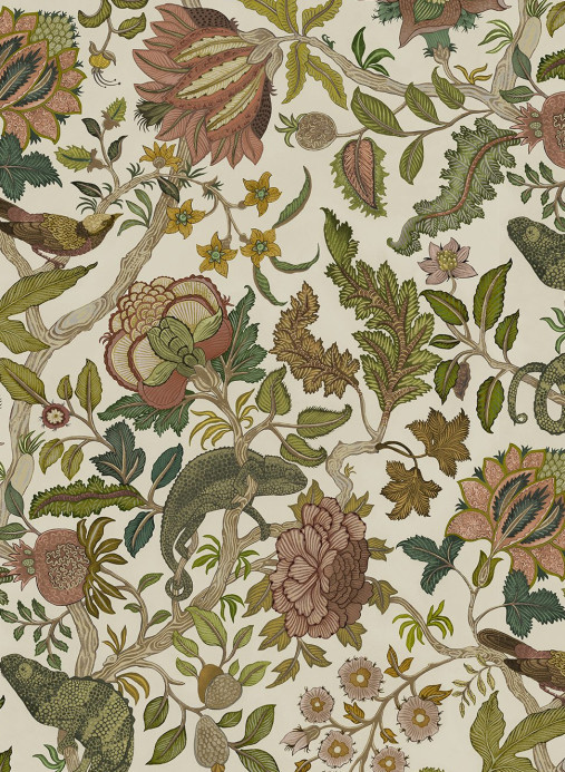 Josephine Munsey Papier peint Chameleon Trail - Dusty Pinks and Olive