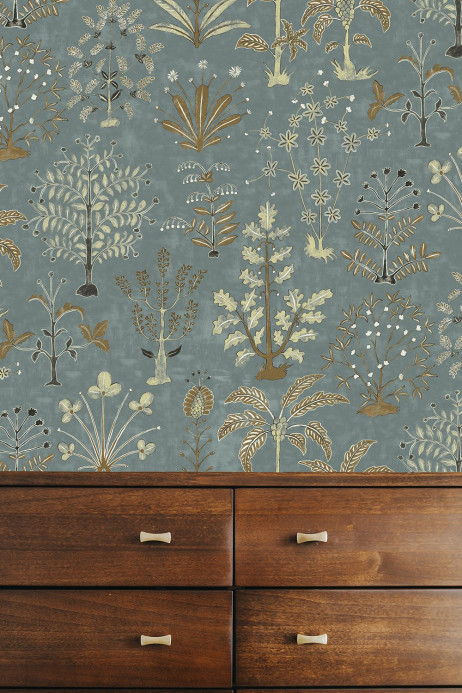 Josephine Munsey Wallpaper Cynthia - Mid Blue and Olive