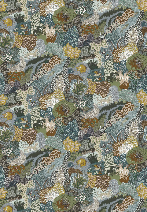 Josephine Munsey Papier peint Whimsical Clumps - Olive, Brown and Blue
