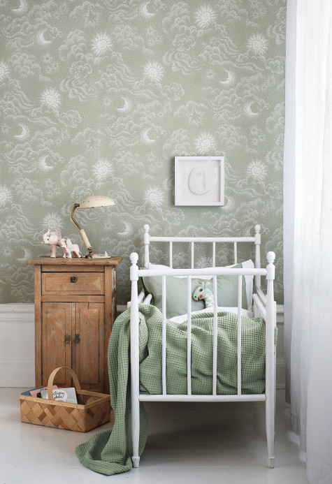 Littlephant Wallpaper Happy Cloud - Sage Green
