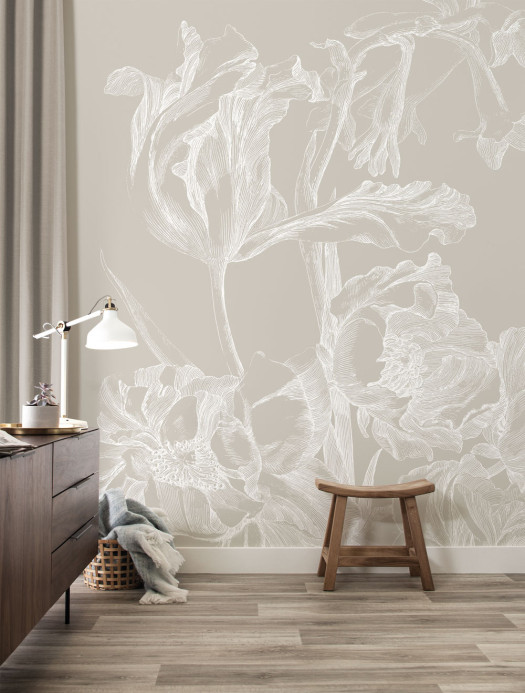 KEK Amsterdam Papier peint panoramique Engraved Flowers Grey 1 - M - 2m