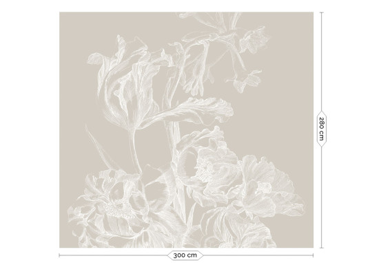 KEK Amsterdam Wandbild Engraved Flowers Grey 1 - L - 3m